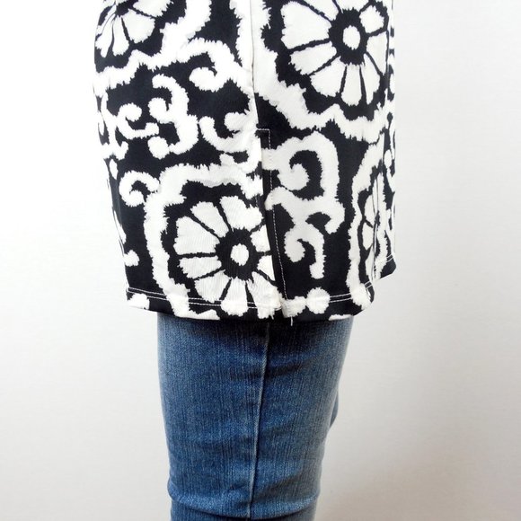 INC Top M Tunic Shirt Black/White Print Beaded Keyhole Stretch Blouse 3/4 Sleeve - Picture 9 of 13
